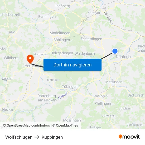 Wolfschlugen to Kuppingen map