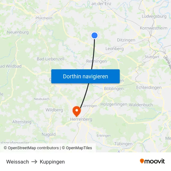 Weissach to Kuppingen map
