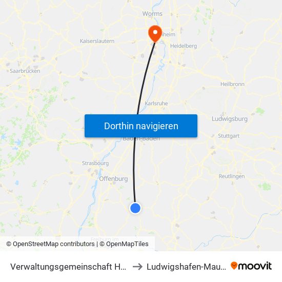 Verwaltungsgemeinschaft Hausach to Ludwigshafen-Maudach map