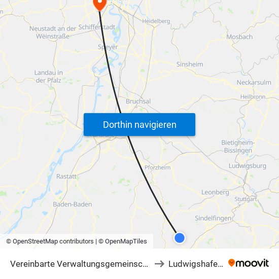 Vereinbarte Verwaltungsgemeinschaft Der Stadt Herrenberg to Ludwigshafen-Maudach map