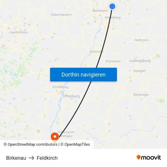 Birkenau to Feldkirch map