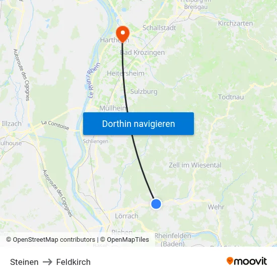 Steinen to Feldkirch map