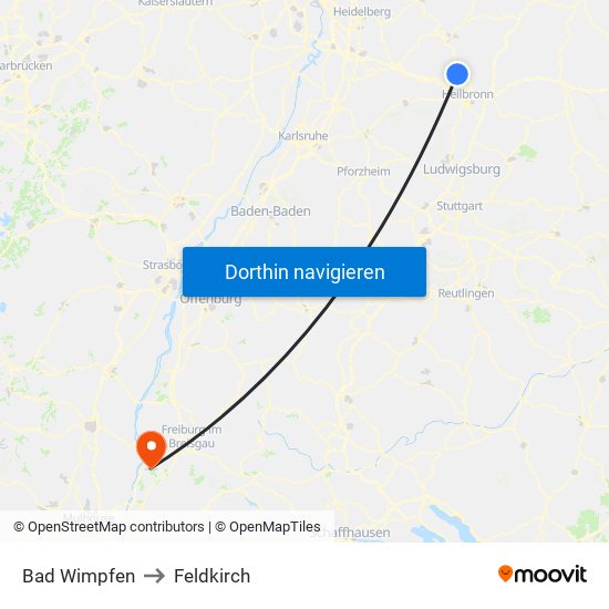 Bad Wimpfen to Feldkirch map