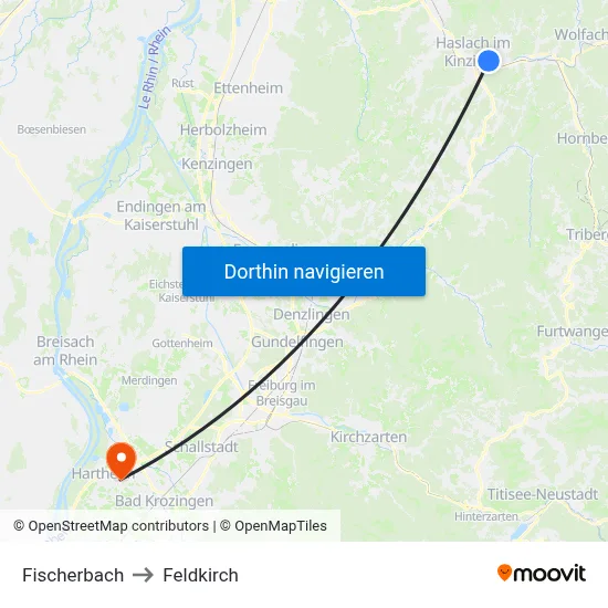 Fischerbach to Feldkirch map