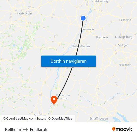 Bellheim to Feldkirch map