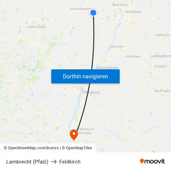 Lambrecht (Pfalz) to Feldkirch map