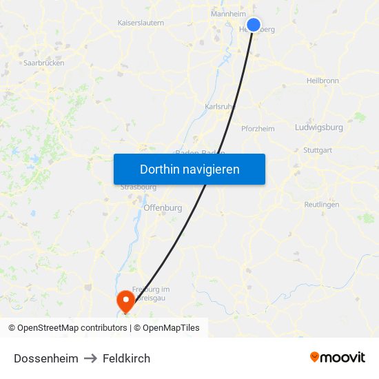 Dossenheim to Feldkirch map