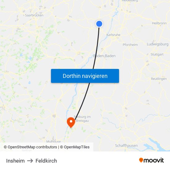 Insheim to Feldkirch map