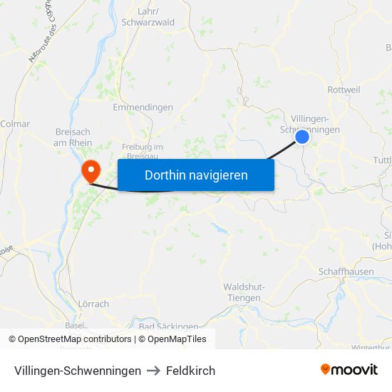 Villingen-Schwenningen to Feldkirch map
