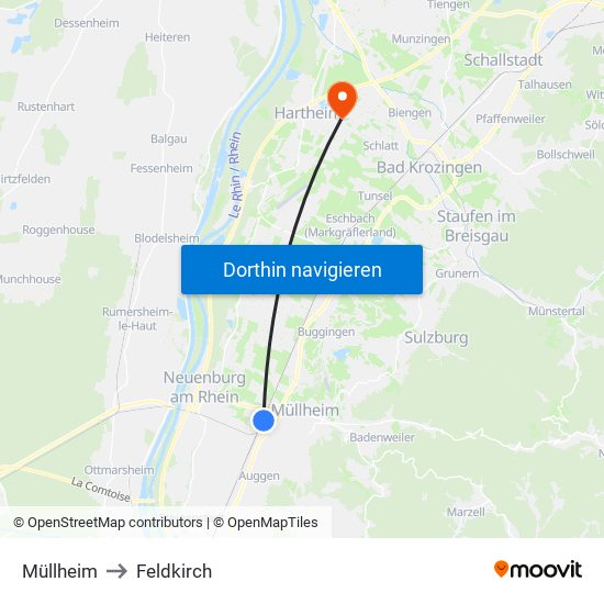 Müllheim to Feldkirch map