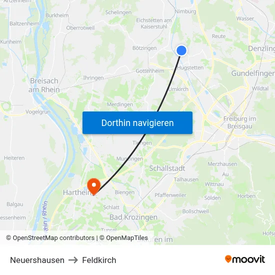 Neuershausen to Feldkirch map
