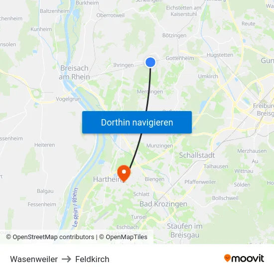 Wasenweiler to Feldkirch map