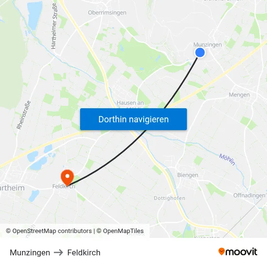 Munzingen to Feldkirch map