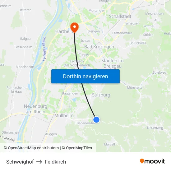 Schweighof to Feldkirch map