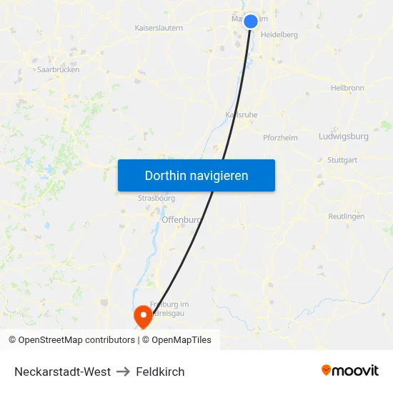 Neckarstadt-West to Feldkirch map