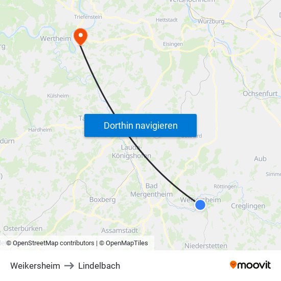 Weikersheim to Lindelbach map