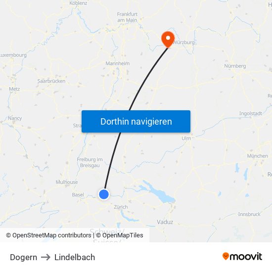 Dogern to Lindelbach map
