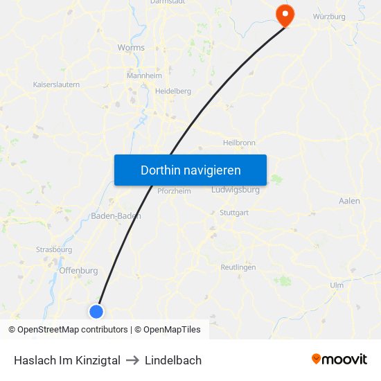 Haslach Im Kinzigtal to Lindelbach map