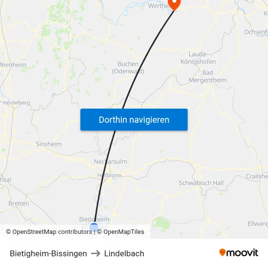 Bietigheim-Bissingen to Lindelbach map