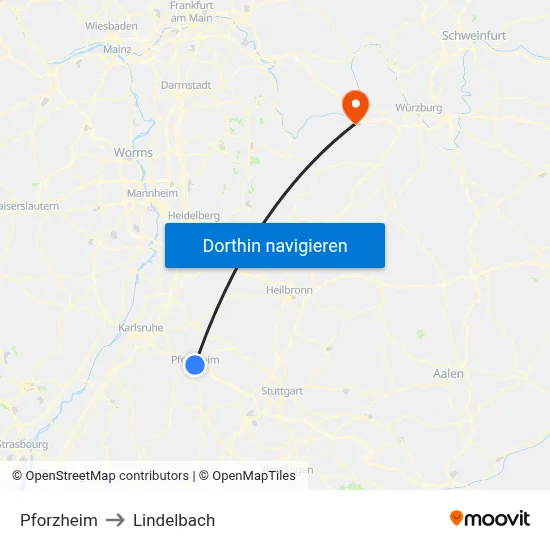 Pforzheim to Lindelbach map