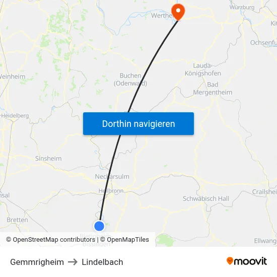 Gemmrigheim to Lindelbach map