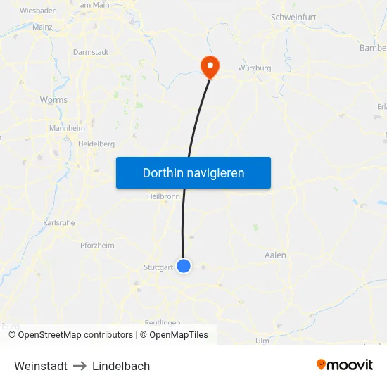 Weinstadt to Lindelbach map