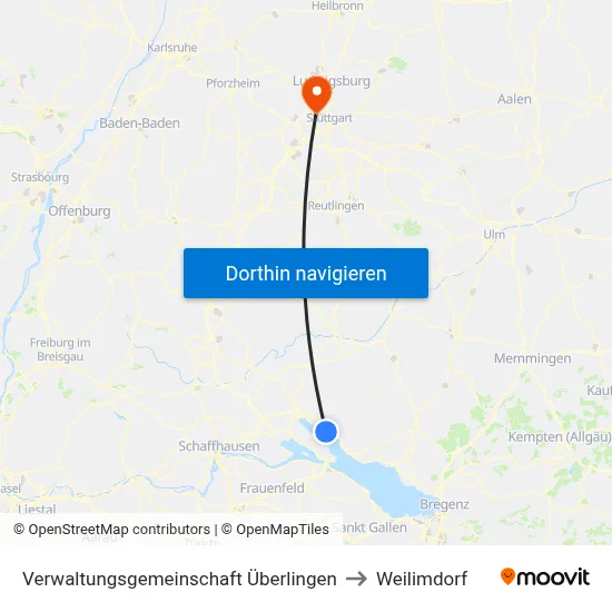 Verwaltungsgemeinschaft Überlingen to Weilimdorf map