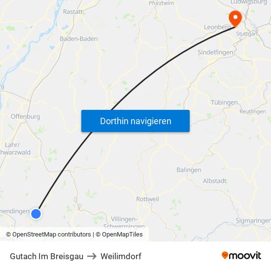 Gutach Im Breisgau to Weilimdorf map
