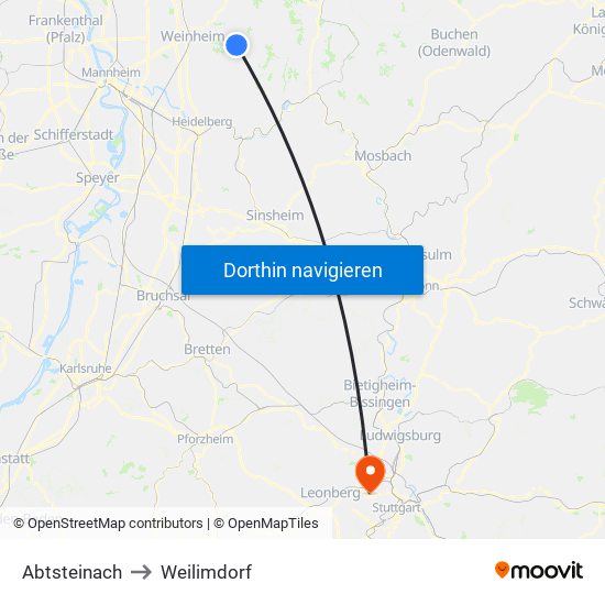 Abtsteinach to Weilimdorf map