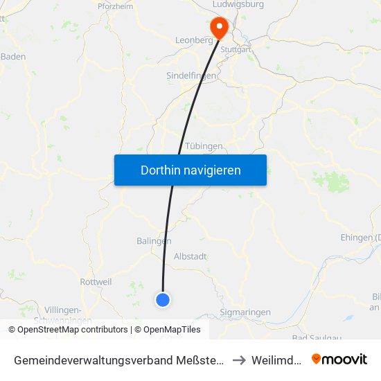 Gemeindeverwaltungsverband Meßstetten to Weilimdorf map