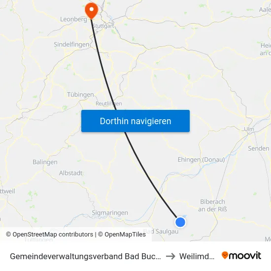 Gemeindeverwaltungsverband Bad Buchau to Weilimdorf map