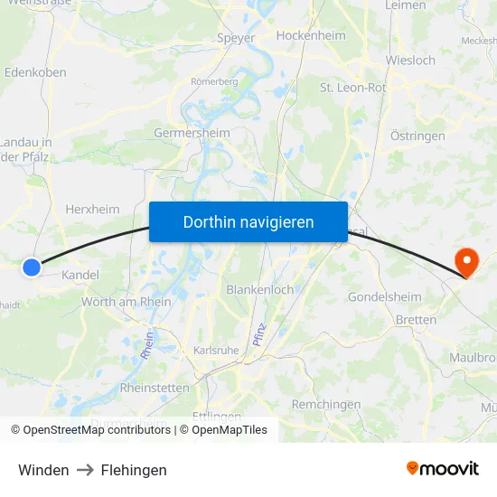 Winden to Flehingen map