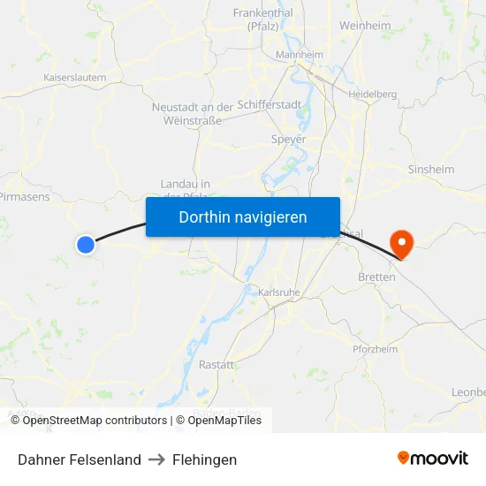 Dahner Felsenland to Flehingen map
