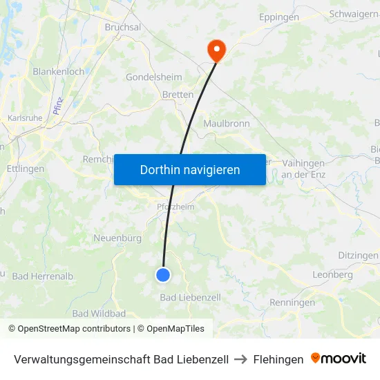 Verwaltungsgemeinschaft Bad Liebenzell to Flehingen map