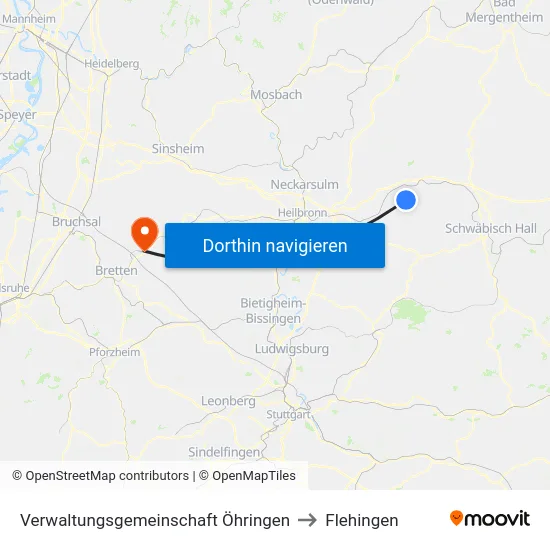 Verwaltungsgemeinschaft Öhringen to Flehingen map