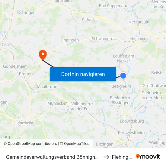 Gemeindeverwaltungsverband Bönnigheim to Flehingen map
