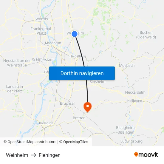 Weinheim to Flehingen map