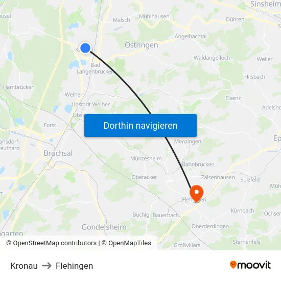Kronau to Flehingen map