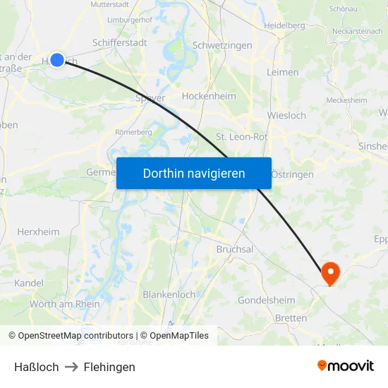 Haßloch to Flehingen map