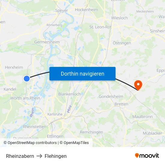 Rheinzabern to Flehingen map