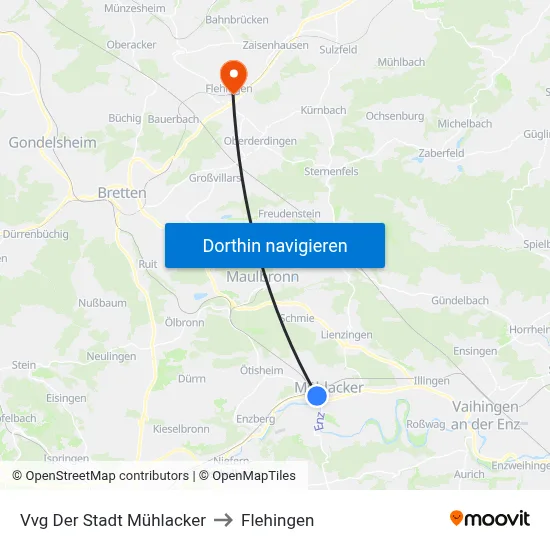 Vvg Der Stadt Mühlacker to Flehingen map