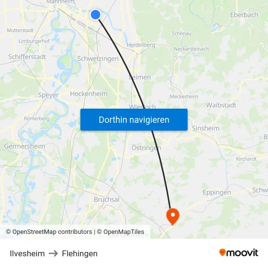 Ilvesheim to Flehingen map