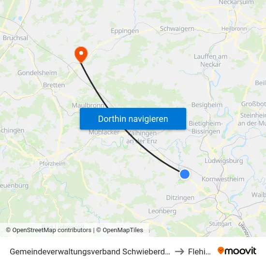 Gemeindeverwaltungsverband Schwieberdingen-Hemmingen to Flehingen map