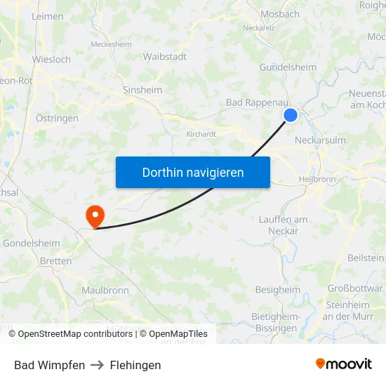 Bad Wimpfen to Flehingen map
