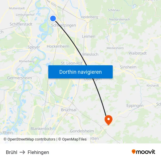 Brühl to Flehingen map
