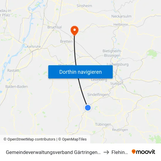Gemeindeverwaltungsverband Gärtringen/Ehningen to Flehingen map