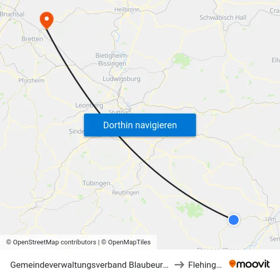 Gemeindeverwaltungsverband Blaubeuren to Flehingen map