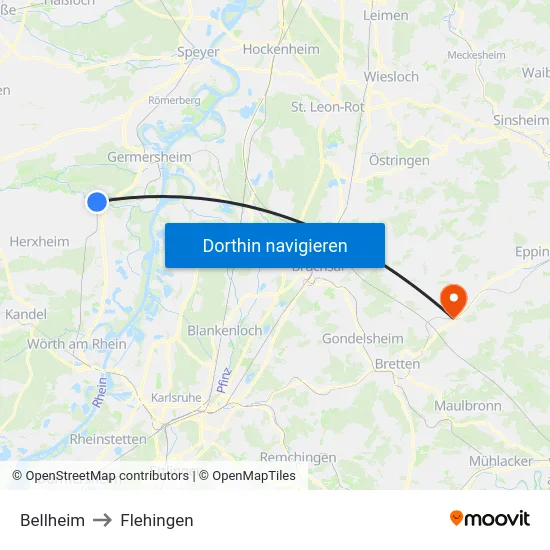 Bellheim to Flehingen map