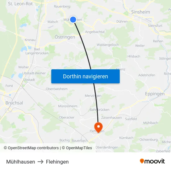 Mühlhausen to Flehingen map