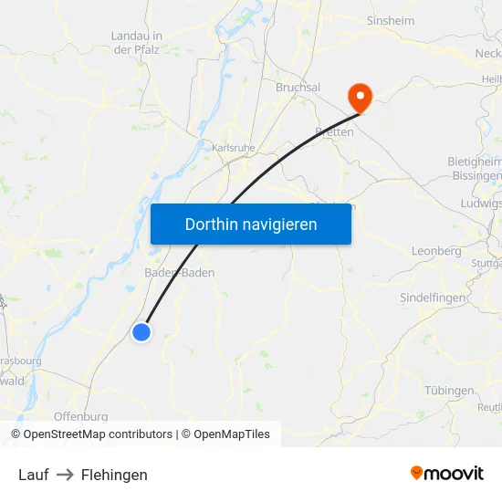 Lauf to Flehingen map